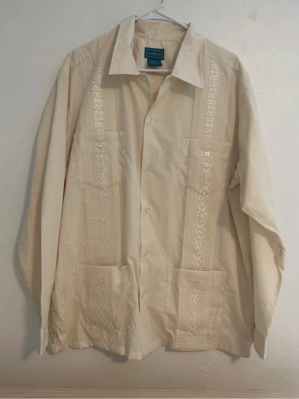 Vintage Guayabera Shirt Jacket in Cream - Men's TropiCool Large